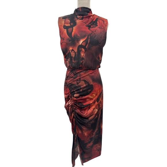 All Saints Isa Midi Dress - Sleeveless Silk Deep Rust Red Claudia Print - Size 2 - Picture 2 of 14